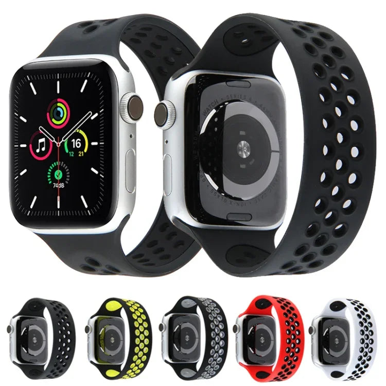 Elastisches Silikon-Armband für Apple Watch Series 6 &amp; SE &amp; 5 &amp; 4 40 mm / 3 &amp; 2 &amp; 1 38 mm, 135 mm (Schwarz/Gelb), 135 mm (Schwarz/Grau), 150 mm (Rot/Schwarz)