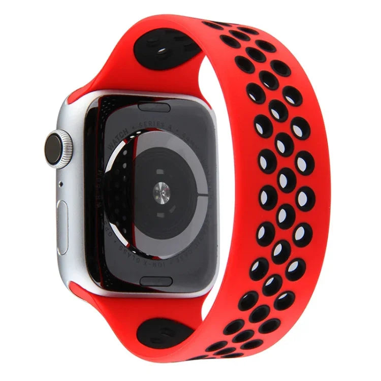 Elastisches Silikon-Armband für Apple Watch Series 6 &amp; SE &amp; 5 &amp; 4 40 mm / 3 &amp; 2 &amp; 1 38 mm, 135 mm (Schwarz/Gelb), 135 mm (Schwarz/Grau), 150 mm (Rot/Schwarz)