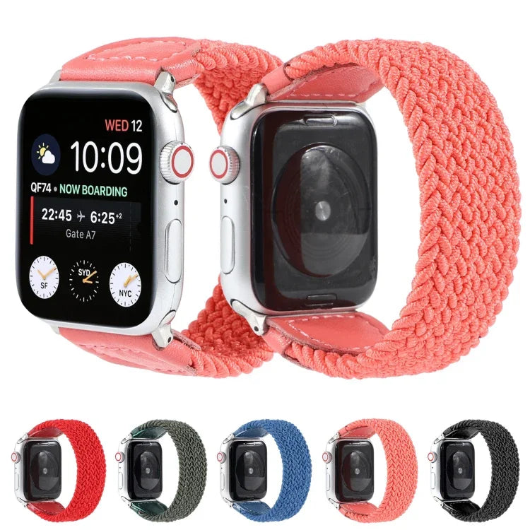 Geflochtenes Nylon- und Lederarmband für Apple Watch Series 6, SE, 5 und 4 (44 mm) sowie 3, 2 und 1 (42 mm), Größen: S, M, L