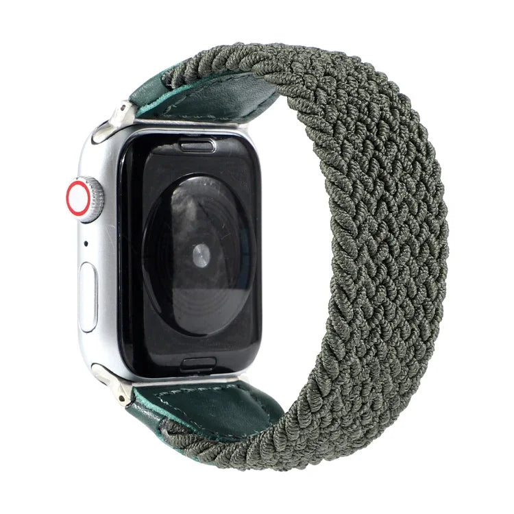 Geflochtenes Nylon- und Lederarmband für Apple Watch Series 6, SE, 5 und 4 (44 mm) sowie 3, 2 und 1 (42 mm), Größen: S, M, L