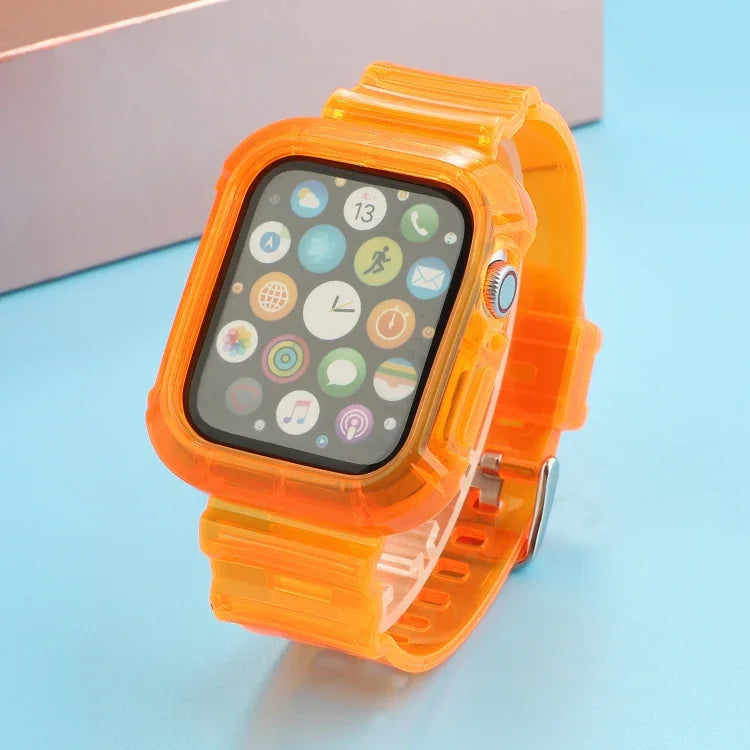 Transparent TPU Integrated Replacement Watch Strap, For Apple Watch Series 8&7 41mm / SE 2&6&SE&5&4 40mm / 3&2&1 38mm, For Apple Watch Series 7 41mm / 6 & SE & 5 & 4 40mm / 3 & 2 & 1 38mm                                                                 ...