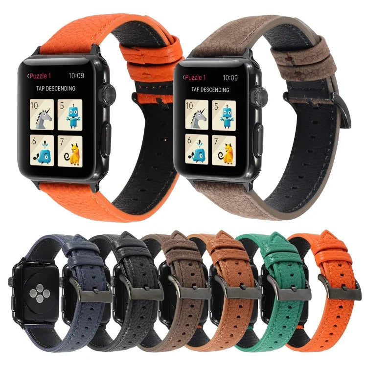 Armband aus echtem Leder mit Litschi-Textur für Apple Watch Series 6, SE, 5 und 4 (40 mm) sowie für Apple Watch Series 7 (41 mm), 6, SE, 5 und 4 (40 mm) und 3, 2 und 1 (38 mm).