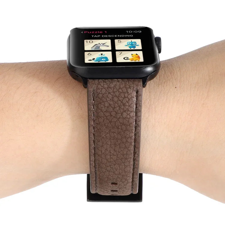 Armband aus echtem Leder mit Litschi-Textur für Apple Watch Series 6, SE, 5 und 4 (44 mm) sowie 3, 2 und 1 (42 mm) und 7 (45 mm).