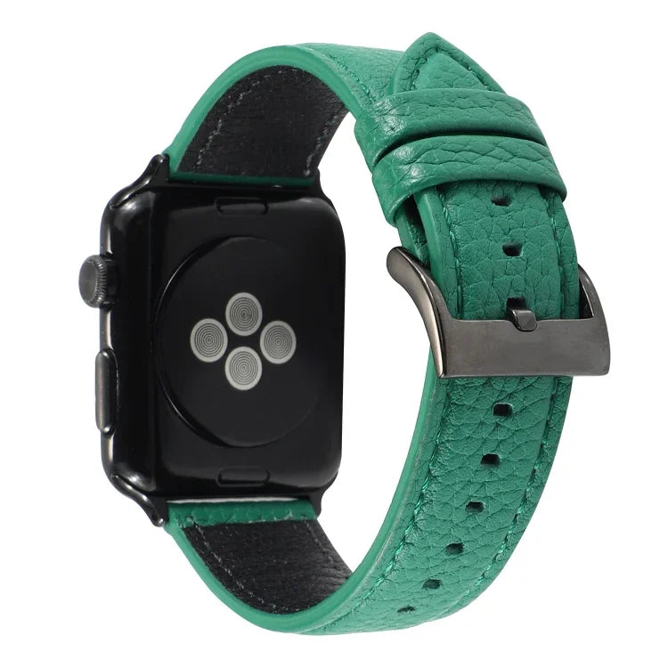 Armband aus echtem Leder mit Litschi-Textur für Apple Watch Series 6, SE, 5 und 4 (44 mm) sowie 3, 2 und 1 (42 mm) und 7 (45 mm).
