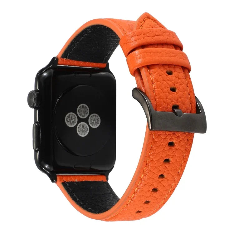 Armband aus echtem Leder mit Litschi-Textur für Apple Watch Series 6, SE, 5 und 4 (44 mm) sowie 3, 2 und 1 (42 mm) und 7 (45 mm).