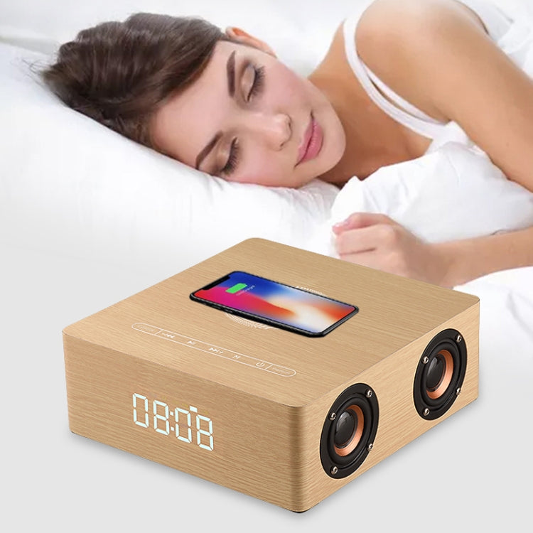 Q5A Multifunktionale kabellose Touch-Holzuhr mit Bluetooth-Lautsprecher und Ladefunktion, unterstützt TF-Karte & U-Disk & 3,5 mm AUX, Q5A