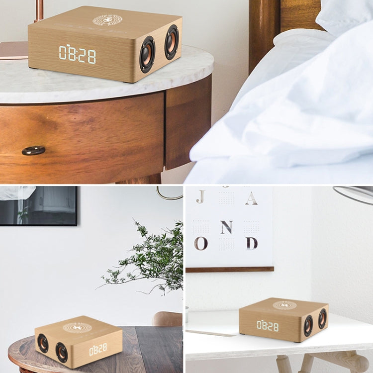 Q5A Multifunktionale kabellose Touch-Holzuhr mit Bluetooth-Lautsprecher und Ladefunktion, unterstützt TF-Karte & U-Disk & 3,5 mm AUX, Q5A