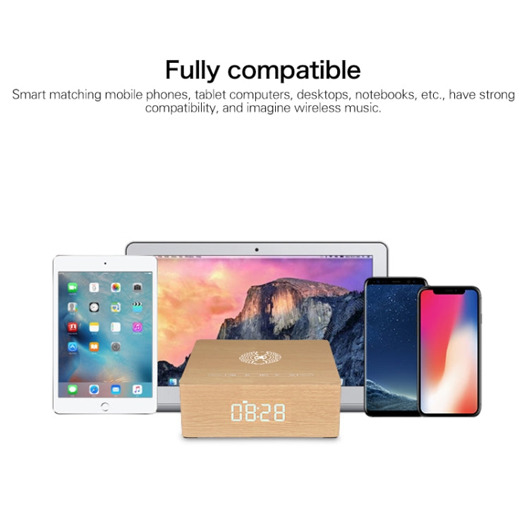 Q5A Multifunktionale kabellose Touch-Holzuhr mit Bluetooth-Lautsprecher und Ladefunktion, unterstützt TF-Karte & U-Disk & 3,5 mm AUX, Q5A