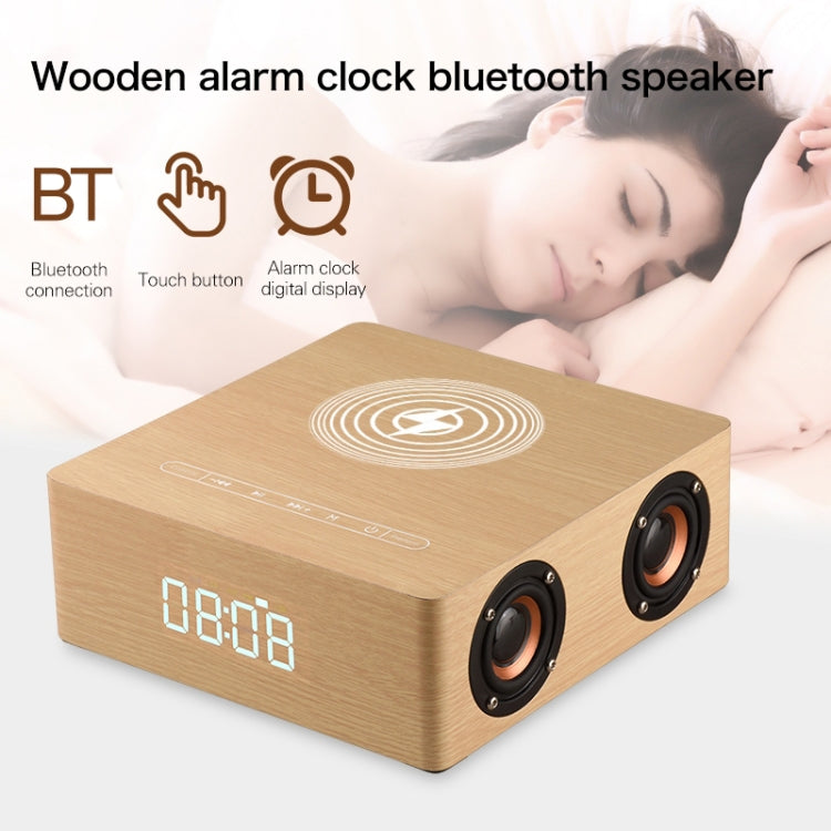 Q5A Multifunktionale kabellose Touch-Holzuhr mit Bluetooth-Lautsprecher und Ladefunktion, unterstützt TF-Karte & U-Disk & 3,5 mm AUX, Q5A