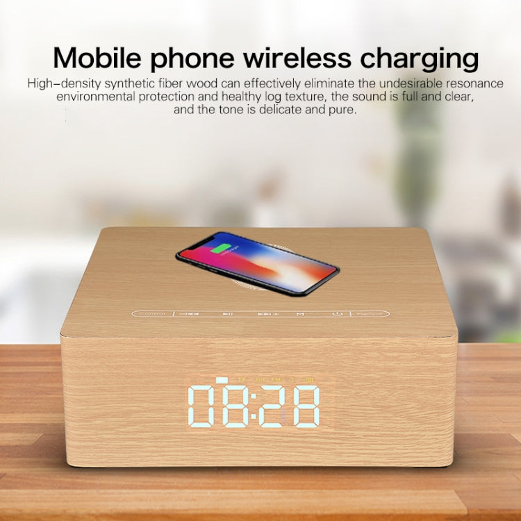 Q5A Multifunktionale kabellose Touch-Holzuhr mit Bluetooth-Lautsprecher und Ladefunktion, unterstützt TF-Karte & U-Disk & 3,5 mm AUX, Q5A