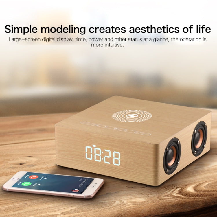 Q5A Multifunktionale kabellose Touch-Holzuhr mit Bluetooth-Lautsprecher und Ladefunktion, unterstützt TF-Karte & U-Disk & 3,5 mm AUX, Q5A