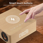 Q5A Multifunktionale kabellose Touch-Holzuhr mit Bluetooth-Lautsprecher und Ladefunktion, unterstützt TF-Karte & U-Disk & 3,5 mm AUX, Q5A