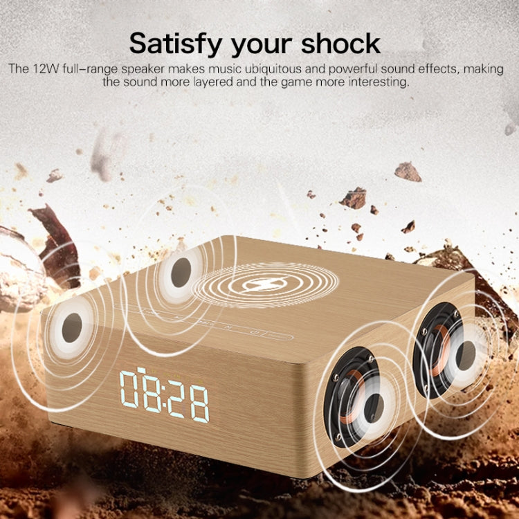 Q5A Multifunktionale kabellose Touch-Holzuhr mit Bluetooth-Lautsprecher und Ladefunktion, unterstützt TF-Karte & U-Disk & 3,5 mm AUX, Q5A