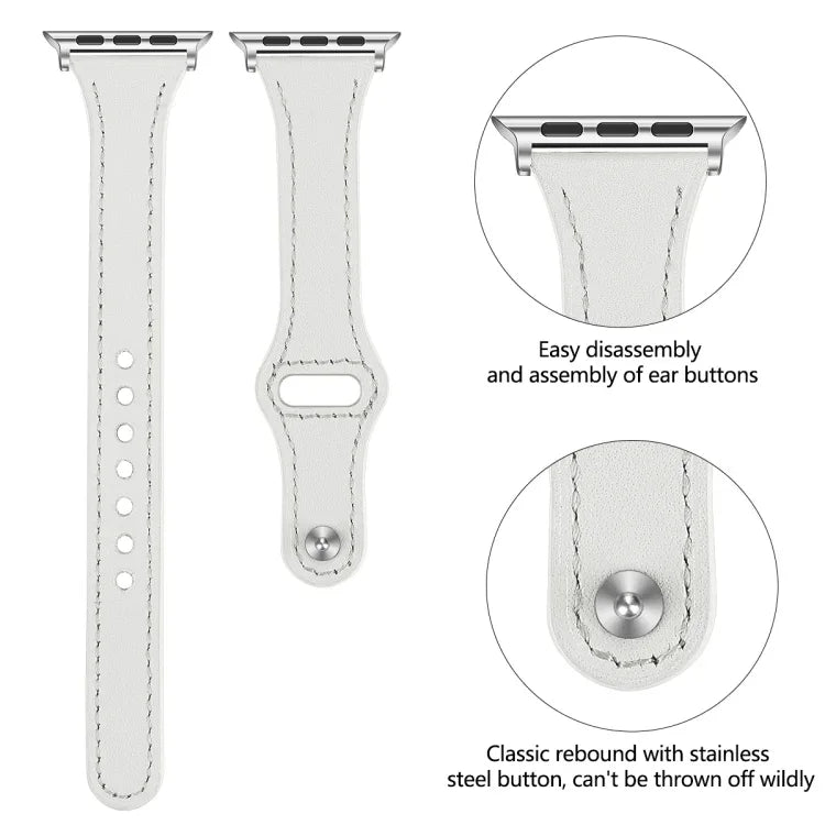 Ersatzarmband aus Leder mit Stahlknopf, für Apple Watch Series 7 (41 mm), 6, SE, 5 und 4 (40 mm) sowie für Apple Watch Series 7 (45 mm), 6, SE, 5 und 4 (44 mm).