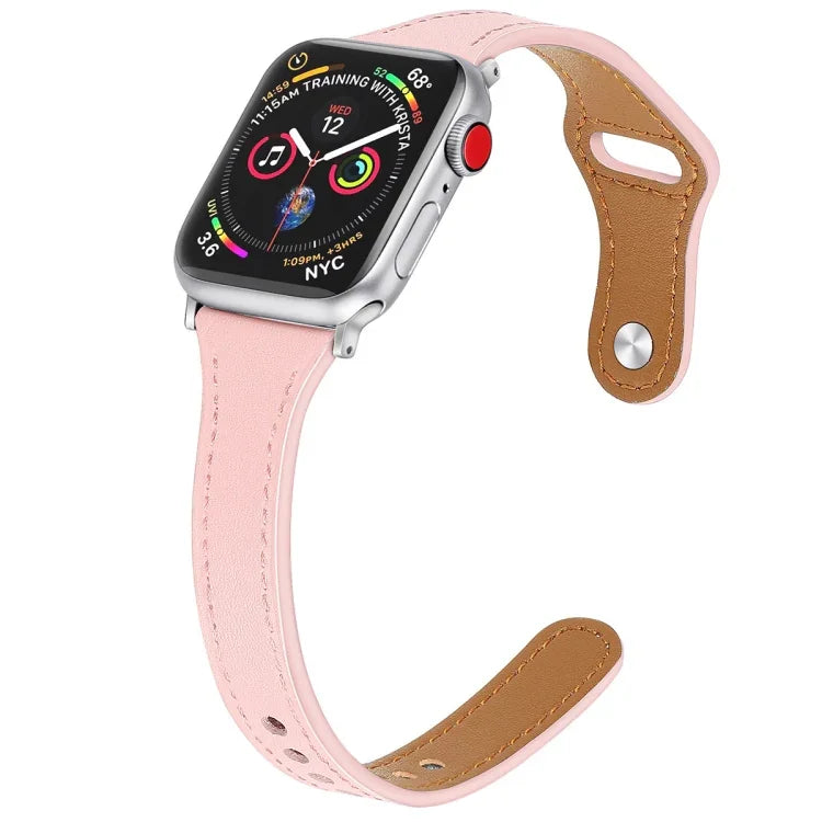 Ersatzarmband aus Leder mit Stahlknopf, für Apple Watch Series 7 (41 mm), 6, SE, 5 und 4 (40 mm) sowie für Apple Watch Series 7 (45 mm), 6, SE, 5 und 4 (44 mm).