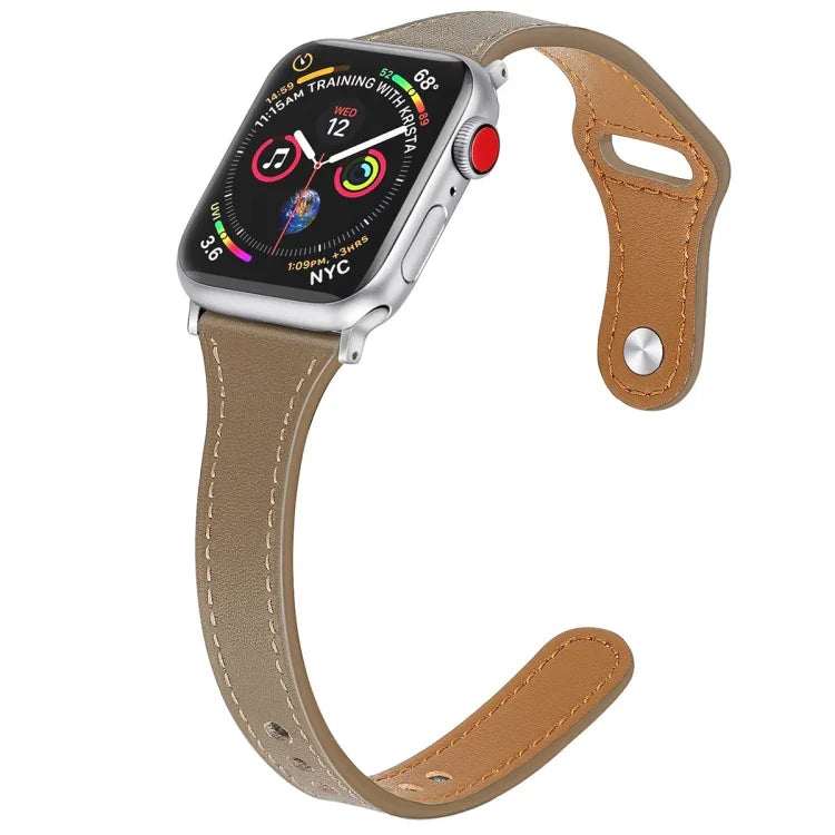 Ersatzarmband aus Leder mit Stahlknopf, für Apple Watch Series 7 (41 mm), 6, SE, 5 und 4 (40 mm) sowie für Apple Watch Series 7 (45 mm), 6, SE, 5 und 4 (44 mm).