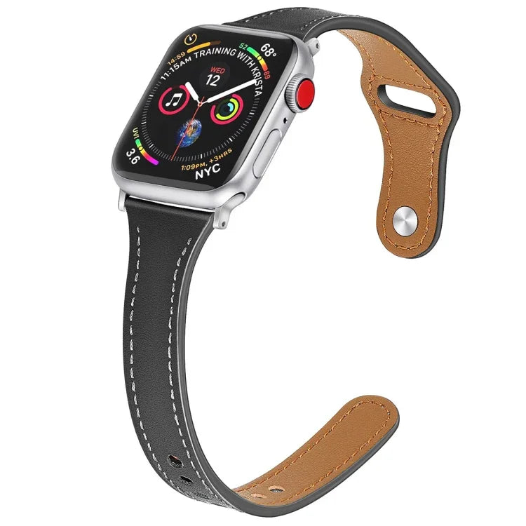 Ersatzarmband aus Leder mit Stahlknopf, für Apple Watch Series 7 (41 mm), 6, SE, 5 und 4 (40 mm) sowie für Apple Watch Series 7 (45 mm), 6, SE, 5 und 4 (44 mm).