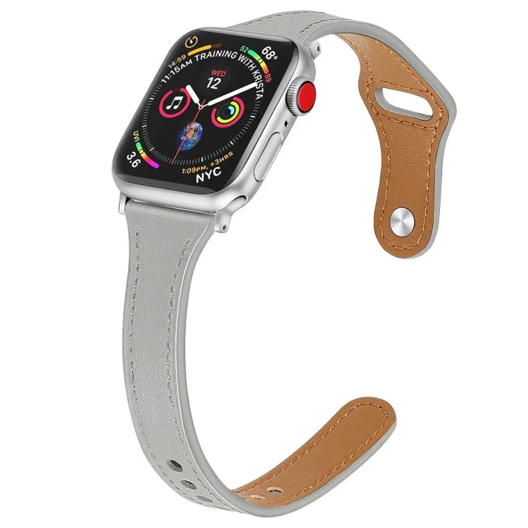 Ersatzarmband aus Leder mit Stahlknopf, für Apple Watch Series 7 (41 mm), 6, SE, 5 und 4 (40 mm) sowie für Apple Watch Series 7 (45 mm), 6, SE, 5 und 4 (44 mm).