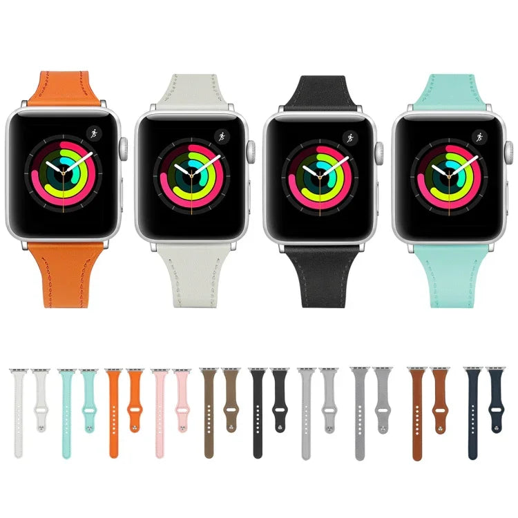 Ersatzarmband aus Leder mit Stahlknopf, für Apple Watch Series 7 (41 mm), 6, SE, 5 und 4 (40 mm) sowie für Apple Watch Series 7 (45 mm), 6, SE, 5 und 4 (44 mm).