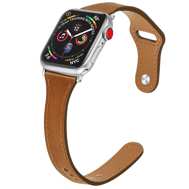 Ersatzarmband aus Leder mit Stahlknopf, für Apple Watch Series 7 (41 mm), 6, SE, 5 und 4 (40 mm) sowie für Apple Watch Series 7 (45 mm), 6, SE, 5 und 4 (44 mm).