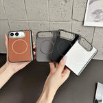 Folding Shaft Magsafe Plain Leather Phone Case, For iPhone Duo