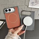 Folding Shaft Magsafe Plain Leather Phone Case, For iPhone Duo