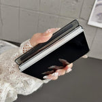 Folding Shaft Magsafe Plain Leather Phone Case, For iPhone Duo