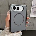 Folding Shaft Magsafe Plain Leather Phone Case, For iPhone Duo