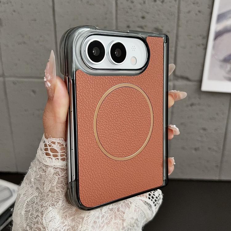 Folding Shaft Magsafe Plain Leather Phone Case, For iPhone Duo