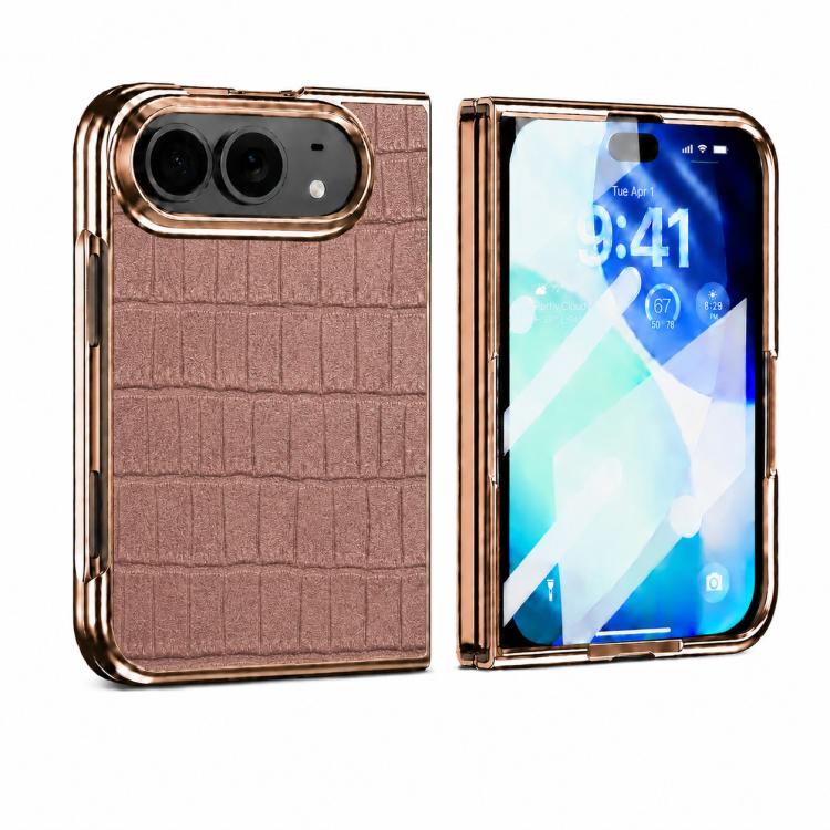 Electroplated Crocodile Texture Integrated Screen Protector Phone Case, For iPhone Duo