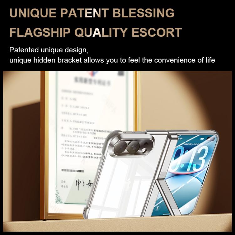 Integrated Shell And Flim Electroplating Transparent Hinge Holder Phone Case, For iPhone Duo