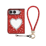 Glitter Heart Mirror Phone Case with Strap, For iPhone Duo