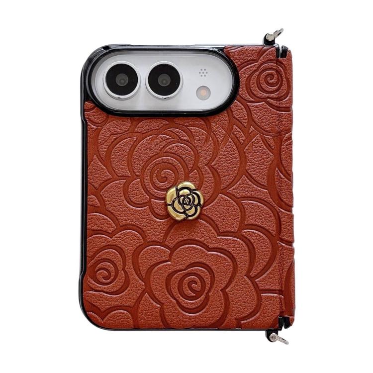 Side Clamp Magnetic Axis Impression 3D Camellia Pattern Phone Case, For iPhone Duo