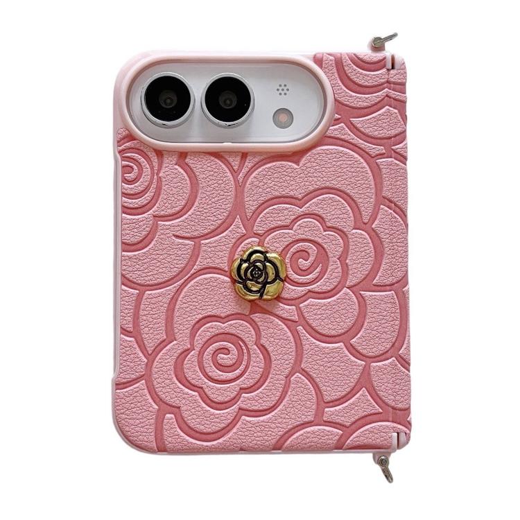 Side Clamp Magnetic Axis Impression 3D Camellia Pattern Phone Case, For iPhone Duo