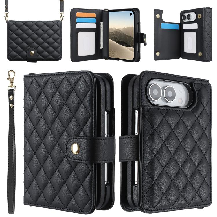 Rhombic Texture Crossbody Multifunctional Leather Phone Case, For iPhone Duo