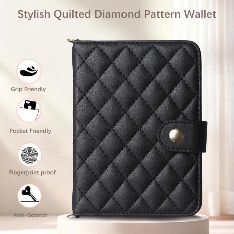 Rhombic Texture Crossbody Multifunctional Leather Phone Case, For iPhone Duo