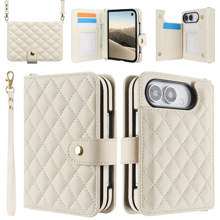 Rhombic Texture Crossbody Multifunctional Leather Phone Case, For iPhone Duo