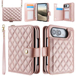 Rhombic Texture Crossbody Multifunctional Leather Phone Case, For iPhone Duo