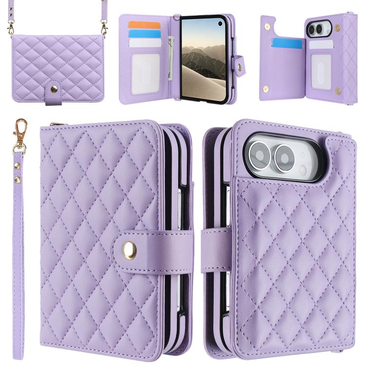 Rhombic Texture Crossbody Multifunctional Leather Phone Case, For iPhone Duo