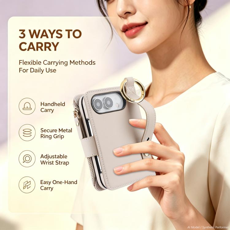 Crossbody Ring Multifunctional Wallet Fold Leather Phone Case, For iPhone Duo