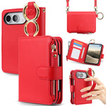 Crossbody Ring Multifunctional Wallet Fold Leather Phone Case, For iPhone Duo
