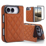 Rhombic Texture Full Coverage Fold Double Buckle PU Phone Case, For iPhone Duo