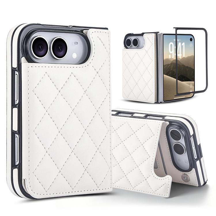 Rhombic Texture Full Coverage Fold Double Buckle PU Phone Case, For iPhone Duo