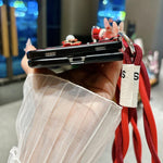 Impression Camellia Pattern Protective Phone Case with Long Lanyard, For iPhone Duo