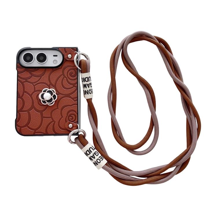 Impression Camellia Pattern Protective Phone Case with Long Lanyard, For iPhone Duo