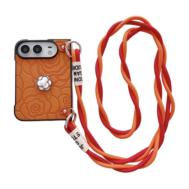 Impression Camellia Pattern Protective Phone Case with Long Lanyard, For iPhone Duo