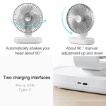D77 4W Micro-USB- & USB-C-/Type-C-wiederaufladbarer tragbarer Desktop-Lüfter mit vier Geschwindigkeitsstufen und automatischer Kopfschüttelung, Micro-USB & USB-C/Type-C