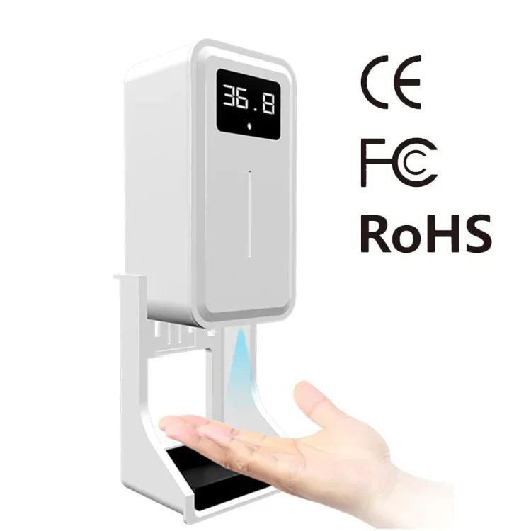 Rehabor A Freihändiges berührungsloses körperlichtempfindliches Distanzsensor-Thermometer + 450ml automatischer berührungsloser Flüssigseifen-Sprühspender mit Basisbefestigung, Rehabor A