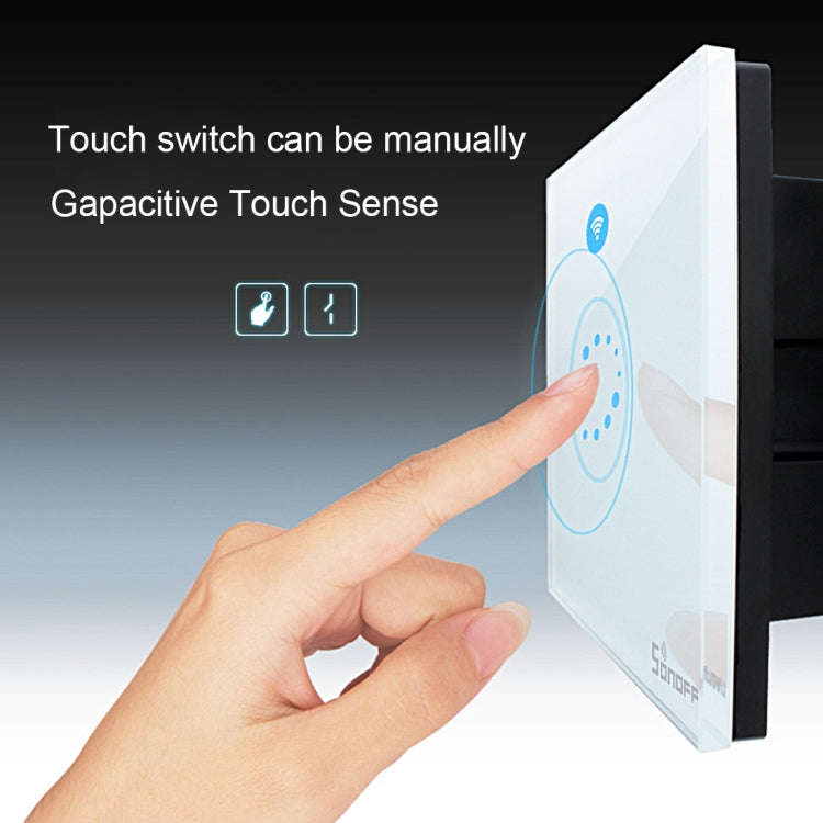 Sonoff Touch 86mm 1-fach gehärtetes Glas-Panel Wandschalter Smart Home Licht-Touch-Schalter, kompatibel mit Alexa und Google Home, AC 90V-250V 400W 2A, 86mm