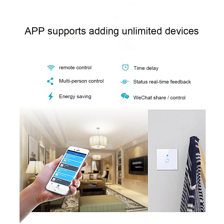 Sonoff Touch 86mm 1-fach gehärtetes Glas-Panel Wandschalter Smart Home Licht-Touch-Schalter, kompatibel mit Alexa und Google Home, AC 90V-250V 400W 2A, 86mm